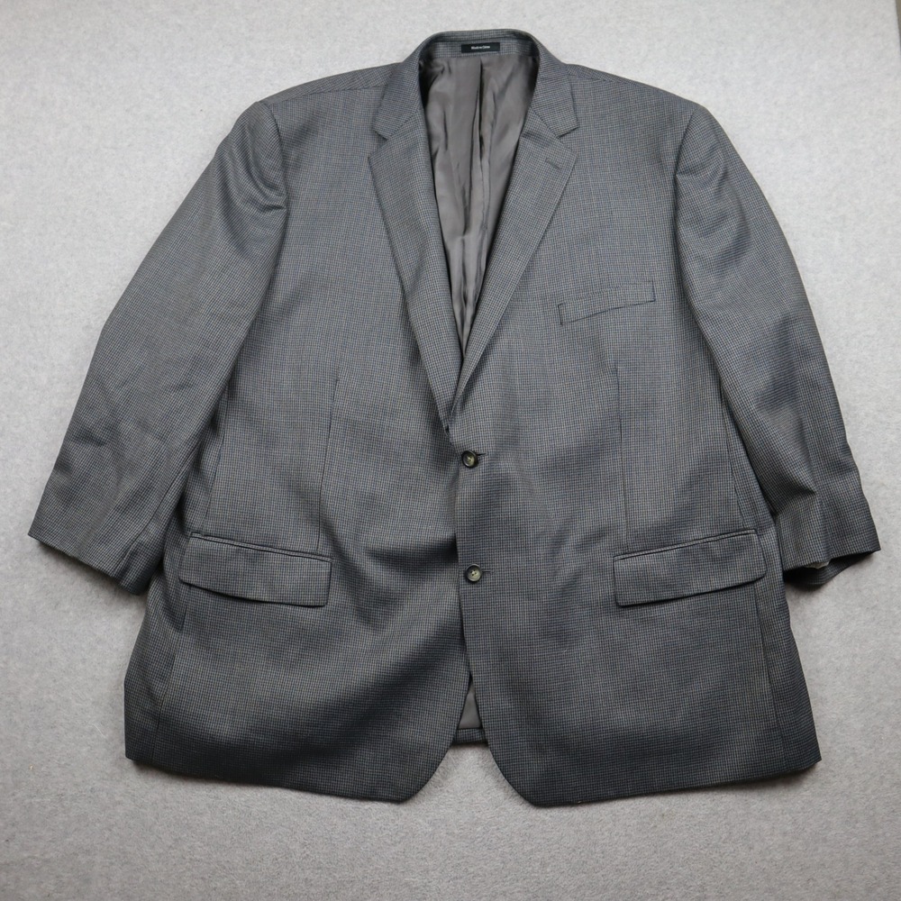 Joseph & Feiss Blazer Mens 58 Long Gold Wool Blue Grey Houndstooth Sport Coat